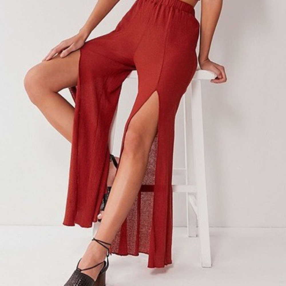 Wide-Leg Split Pants (Rust)